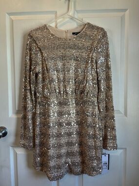 NWT BCBG Champagne Sequin Long-Sleeve Dress
